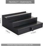 Black Wooden Cologne Organizer for Men - 3 Tier Wooden Perfume Display Stand with Drawer and Hidden Compartment for Organizing and Storing, Cologne Holder Shelf for Dresser