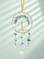 CrystalTears Crystal Tree Life Hanging Ornament Handmade Green Aventurine Clear Quartz Healing Crystal Gemstone Glass Suncatcher for Home Window Wall Decoration Crystal Gifts for Women Men Friends