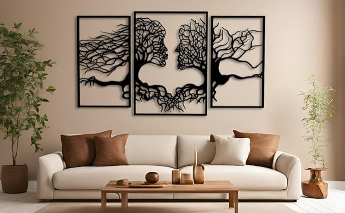 VAILLA Wood Wall Art Decor Wall Hanging Sculpture Modern Home Decoration 3 Panels Nature Wall Hangings Large Wooden Wall Arr 3D Textured Sculptures for Living Room Bedroom Office Dinnig Room (Faces 1)