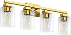 Bathroom Vanity Light, 27" 4-Light Modern Matte Gold Wall Sconce Lighting with Clear Glass Shade, Gold Wall Lights,Bath Vintage Wall Mounted Lamps for Mirror Bedroom Living Room