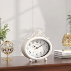 Vintage Table Clock, Desk and Shelf Decor Clock, French Rustic Antique Style White Mantel Clocks, for Farmhouse, Living Room, Bedroom, Bedside, Gift (7.87" H x 7.87" W)