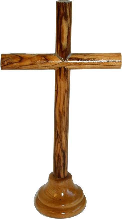 Holy Land Market Olive Wood Smooth Round Sticks Bethlehem Cross - Modern Style (Cross, 7.5 Inches)