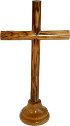 Holy Land Market Olive Wood Smooth Round Sticks Bethlehem Cross - Modern Style (Cross, 7.5 Inches)