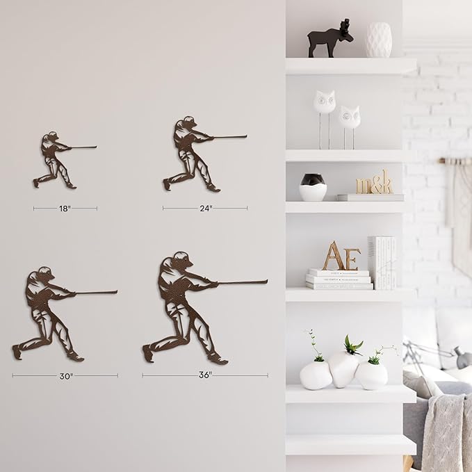 SIGNLEADER Metal Wall Art Decor - Baseball Batter Sport Minimalist Modern Abstract Wall Sculpture Hanging Home Decoration for Living Room, Bedroom, Bathroom, Kitchen, Studio, Outdoor - 24" Bronze