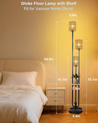Lightdot Dimmable Boho Floor Lamps for Living Room, 3-Lights Rattan Floor Lamp with Shelves, 3000K Farmhouse Floor Lamp, Rustic Black Standing Lamp with Bulbs Included/Sofa Beside/Corner Decor