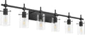SOLFART Black Vanity Light fixtures 49.2 inch 6 Lights Wall Light Fixtures Above Mirror for Bathroom with Glass Shade (Exclude Bulb)