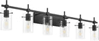 SOLFART Black Vanity Light fixtures 49.2 inch 6 Lights Wall Light Fixtures Above Mirror for Bathroom with Glass Shade (Exclude Bulb)