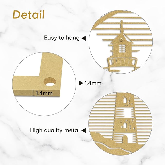 SIGNLEADER Metal Wall Art Decor Lighthouse Minimalist Modern Abstract Wall Sculpture Hangings Home Decoration for Living Room, Bedroom, Bathroom, Kitchen, Outdoor - 18" Gold
