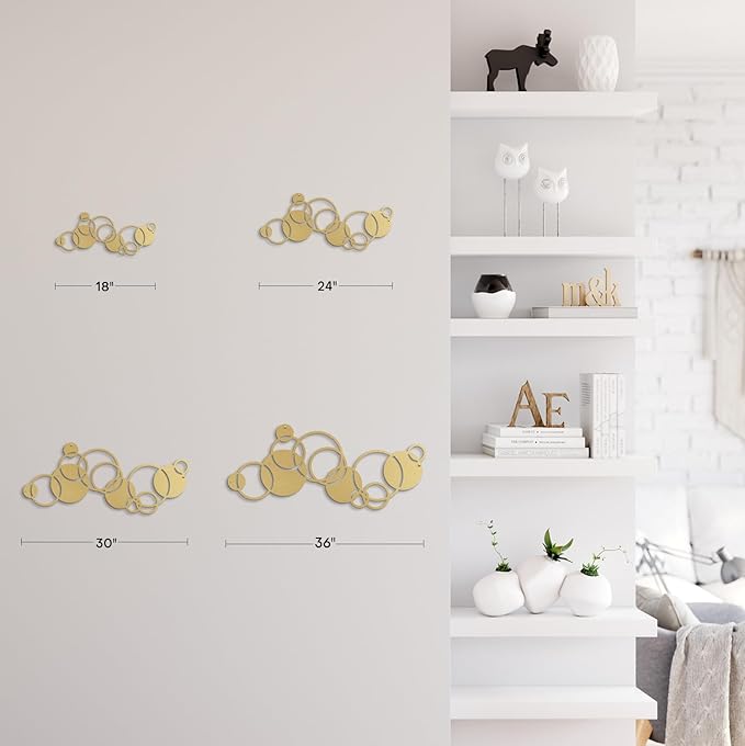 SIGNLEADER Metal Wall Art Decor Circle Shapes Minimalist Modern Abstract Wall Sculpture Hangings Home Decoration for Living Room, Bedroom, Bathroom, Kitchen, Outdoor - 36" Gold