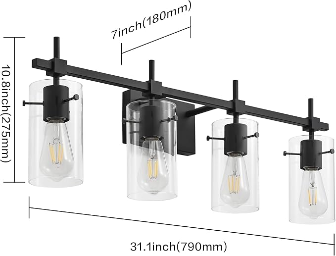SOLFART 4 Lights Vanity Light Black Bathroom Vanity Lights Over Mirror Vanity Lights for Mirror Bathroom Light Fixture