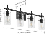 SOLFART 4 Lights Vanity Light Black Bathroom Vanity Lights Over Mirror Vanity Lights for Mirror Bathroom Light Fixture