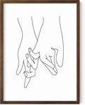 Holding Hands Wall Art Interlocking Fingers Continuous Line Drawing Love Connection 12x16 Inch Oak Wood Walnut Framed Modern Romance Print for Bedroom