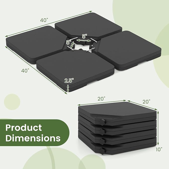 Tangkula 4 Piece 220 Lbs Umbrella Base, Offset Umbrella Weights with 4 Square HDPE Plate & 4 Connection Metal Hooks, Handle, Water & Sand Fillable Cantilever Umbrella Stand for Patio, Garden, Pool