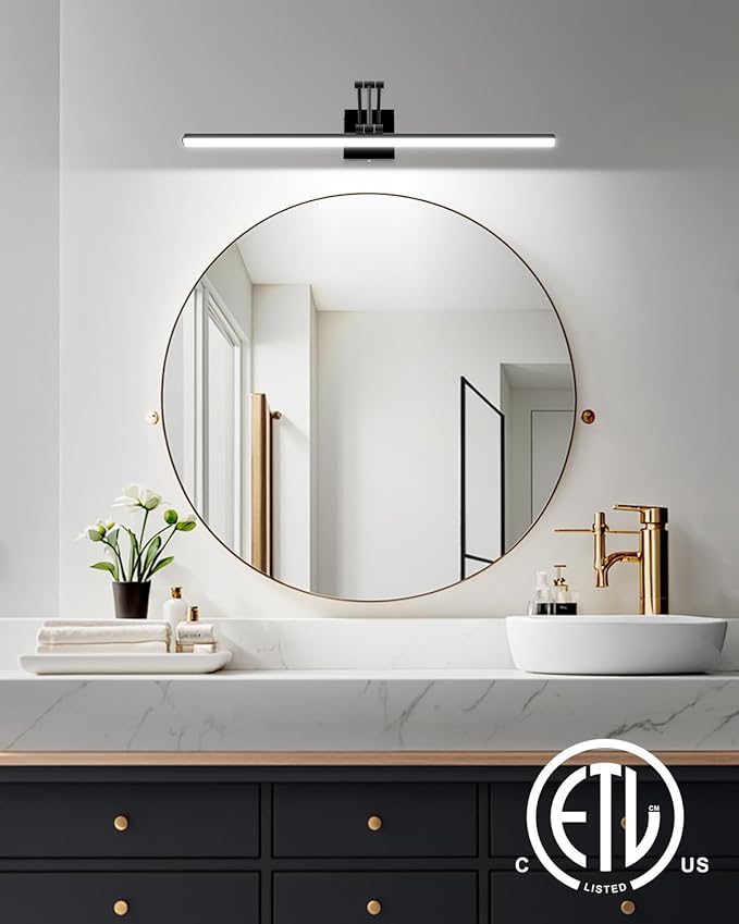 Morden Bathroom Light Fixtures,Black Vanity Lights, 360°Rotatable 24IN Vanity Fixture Over Mirror with 5CCT&Dimmable Wall Lamp, Eye-Friendly Led Bath Bar For Makeup Shaving-ETL, Ideal Gift for Holiday