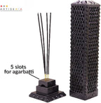 Handmade Soapstone Incense Stick Tower Holder | Marble Incense Stick Tower Burner | Aromatherapy Spa Fragrance Accessory for Home & Office Décor (11 x 3 Inches) (Black)