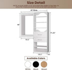 ROOMTEC Modular Closet System, 40" Wall Mounted Closet Organizer with Hanging Rods and Drawers, Wooden Tower for Walk-In Closets, Wardrobe Storage Kit, White