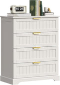 4 Wooden Drawer Dresser for Bedroom Storage, Modern Farmhouse Wood Chest of Drawers with Metal Handles, Wide Storage, Cabinet for Closet, Living Room, or Entryway White