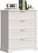 4 Wooden Drawer Dresser for Bedroom Storage, Modern Farmhouse Wood Chest of Drawers with Metal Handles, Wide Storage, Cabinet for Closet, Living Room, or Entryway White