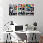 Novatique Street Graffiti Wall Art Banksy Canvas Wall Art Street Art Graffiti Painting Print Colorful Pop Art Wall Decor for Living Room Bedroom,12" x 16" x 3Pcs