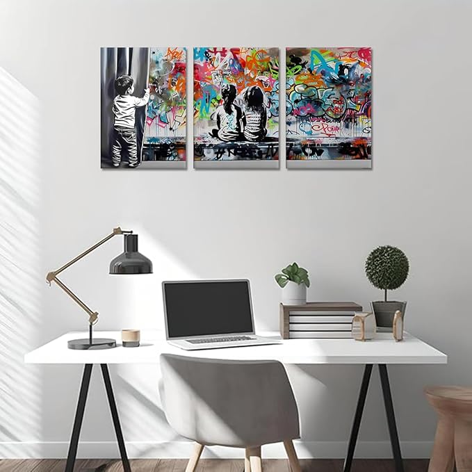 Novatique Street Graffiti Wall Art Banksy Canvas Wall Art Street Art Graffiti Painting Print Colorful Pop Art Wall Decor for Living Room Bedroom,12" x 16" x 3Pcs