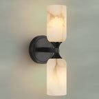 14.4in Alabaster Wall Sconce, Black Sconces with Spanish Marble, Modern Brass Wall Mounted Lamp, Hardwired LED Wall Lighting for Bathroom Bedroom Living Room Staircase Hallway Dining Room