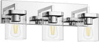 Chrome Bathroom Vanity Light, Square Design 3 Lights Morden Vanity Lighting Fixtures Over Mirror, Bathroom Light Fixtures for Living Room/Bedroom