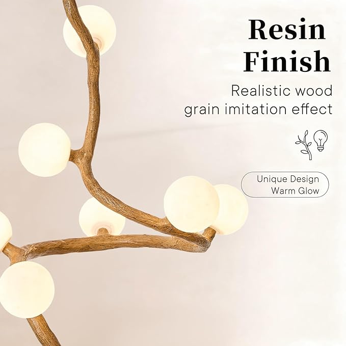 Tree Branch Floor Lamp for Living Room, 9-Light Gothic Moon Branch Floor Lamp, Wood Grain Resin & Metal Base for Farmhouse, Bedroom, Office,Halloween Decor(66")