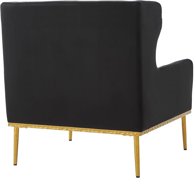 Merax Luxury Velvet Accent Chair, Modern Mid-Century Armchair for Living Room, Bedroom Reading Corner, Comfortable Tufted Single Seater Sofa Chair with Iron Legs (Black)