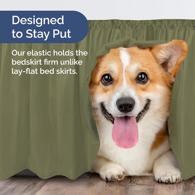 Wrap Around Dust Ruffle Bed Skirt - Sage Green - for Full Size Beds with 18 Inch Drop - Elastic Strap - Adjustable Pleated Bedskirt with Brushed Fabric and Wrinkle Free - for Women, Men, Kids & Teens