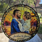 LOVELYPOD Custom Photo Stained Glass Suncatcher Couple Portrait Window Hanging, Valentine Gift Him Her Boyfriend Girlfriend, for Husband Wife, Christmas Ornament for Family