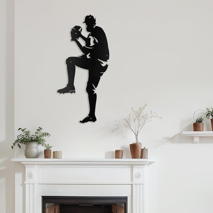 SIGNLEADER Metal Wall Art Decor - Baseball Pitcher Sport Minimalist Modern Abstract Wall Sculpture Hanging Home Decoration for Living Room, Bedroom, Bathroom, Kitchen, Studio, Outdoor - 18" Black