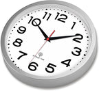 Atomic Wall Clock 12 Inch, Modern Clock Battery Operated Classic Analog Decorative for Kitchen, Living Room, Office, Bedroom, Bathroom (Silver)
