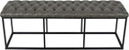 HomePop Upholstered Button Tufted Decorative Bench with Metal Base, Gray Faux Leather