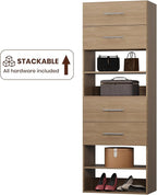 ROOMTEC 31.5" 2 Drawer Short Tower Closet Unit, Modular Closet System with Drawers and Shelf, Wardrobe Organizer for Bedroom or Walk-in Closet, Wall Mounted, Customizable Clothes Storage Unit, Wood
