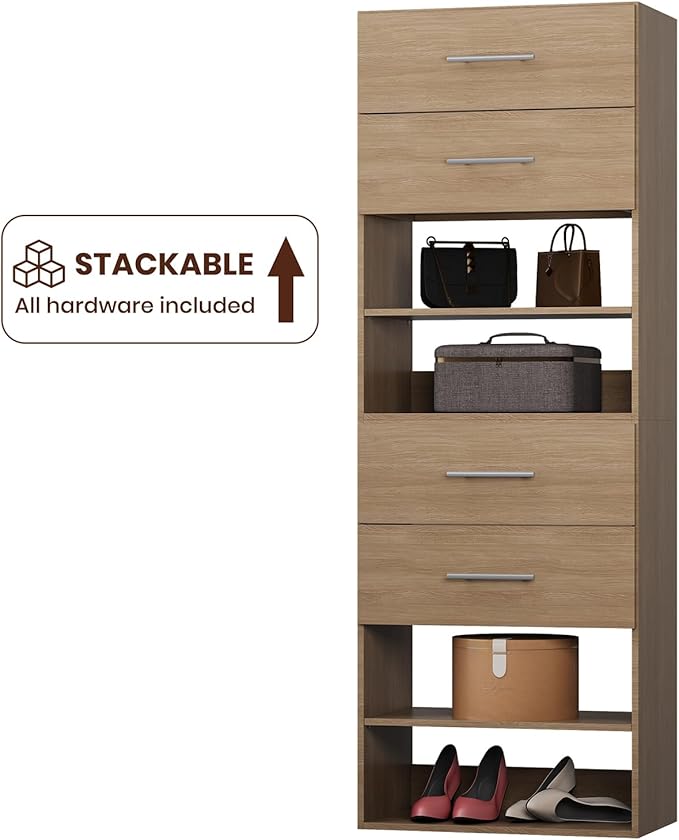 ROOMTEC 31.5" 2 Drawer Short Tower Closet Unit, Modular Closet System with Drawers and Shelf, Wardrobe Organizer for Bedroom or Walk-in Closet, Wall Mounted, Customizable Clothes Storage Unit, Wood
