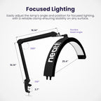 Neatfi Half Moon LED Table Lamp for Estheticians, Nail Tech, and Cosmetician for Manicure Art, Facial, Waxing, Threading and Tattoo, 2500 Lumens, 5 Light Modes (with Clamp, Black)