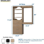 Modular Closet, 64" Wide Organizer with Tower & Drawers, Wood Tower Storage for Walk-In Closets, Wall Mounted Wardrobe Organizer