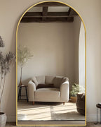 Full Length Mirror, 76"x44" Floor Mirror Freestanding, Oversized Floor Standing Full Body Mirror with Stand for Bedroom, Hanging Mounted for Living Room Cloakroom, Gold, Arched