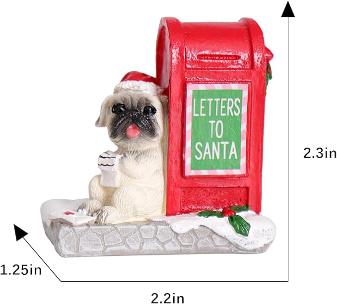 NINIPAPA Christmas Village Accessories Santa's Mailbox Villages Sets for Christmas Decoration Cute Resin Christmas Ornaments with Doggy Reading Letter