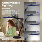 Neatfi XL 2,200 Lumens LED Task Lamp, 24W, 117 Pcs SMD LED, 23 Inches Ultra Wide Lamp, 4 Level Brightness Dimmable, Eye-Caring Light, Glare Free (Non-CCT with Base, Black)