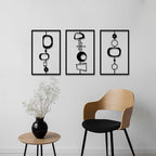 3 Pcs Metal Abstract Wall Decor, Minimalist Lines Wall Hanging Art Painting, Modern Geometric Black Wall Sculpture Suitable for Home Office, Hotel Living Room, Bedroom and other Home Decoration