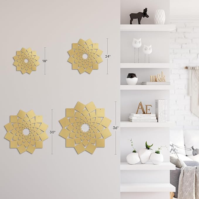 SIGNLEADER Metal Wall Art Decor Abstract Lotus Flower Minimalist Modern Abstract Wall Sculpture Hangings Home Decoration for Living Room, Bedroom, Bathroom, Kitchen, Outdoor - 30" Gold