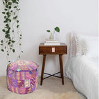 Aakriti Gallery Indian Pouf Footstool Ethnic Embroidered Pouf Cover, Indian Cotton Round Pouffe Ottoman Pouf Cover Pillow Ethnic Decor Art - Cover Only (Purple, 22x14)