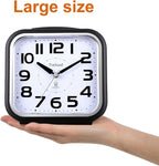 5.5" Large Analog Alarm Clock Silent Non Ticking, Gentle Wake, Beep Sounds, Increasing Volume, Battery Operated Snooze and Manual Light, Easy Set, Black (Best for Elder)