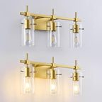 SOLFART Gold 3 Lights Bathroom Light Fixtures for Mirror Vanity Lights Bathroom Vanity Light Wall Sconce