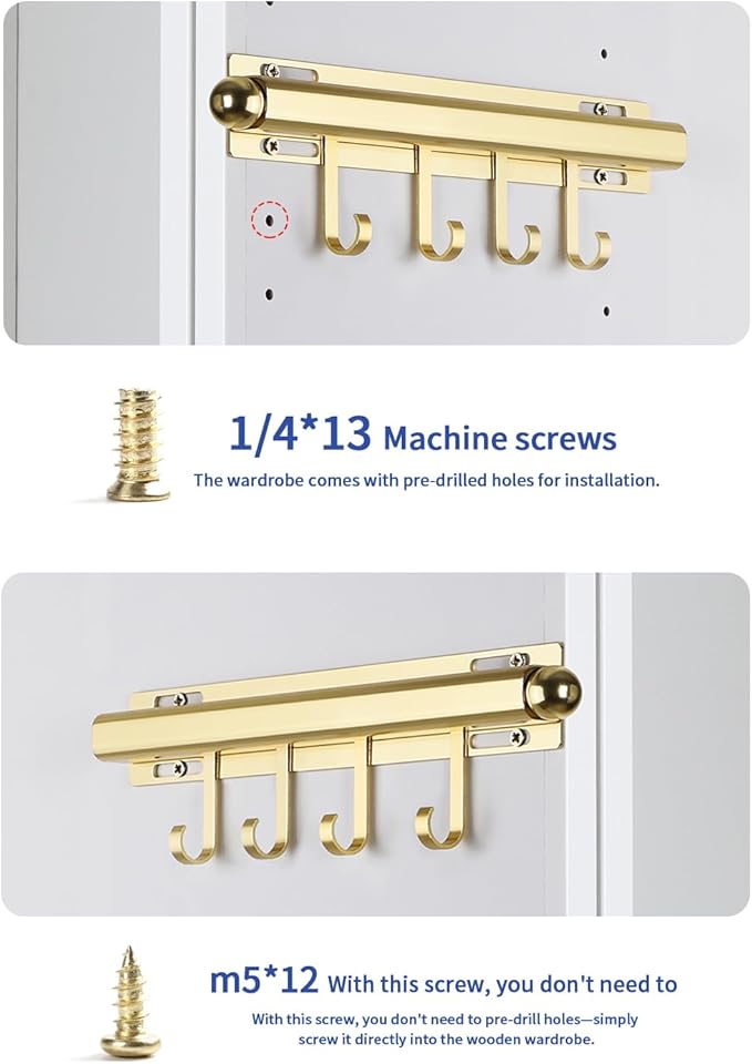 12" Valet Rod for Closet Pull Out With 4 Hooks Valet Rods for Closets (2Pack Gold) Closet Valet Rod Slide Out