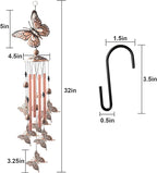 Butterfly Wind Chimes Brass, Sympathy Wind Chimes Outdoor Gifts for Mom Gift Garden Windchimes Decorations Outdoor Patio Decorations with S Hook Indoor and Outdoor.