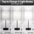 White and Black Lamps for Nightstand Set of 2 - Bedside Table Lamp for Bedroom with Dual USB Ports & AC Outlet, 3-Way Dimmable Lamps for Living Room Boys Room, Night Light with 5000K Daylight Bulbs