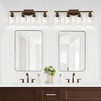 4-Light Bathroom Light Fixtures, Vanity Light with Clear Glass Shades, Oil-Rubbed Bronze Bathroom Light Fixtures Over Mirror, Modern Bathroom Wall Lamp for Mirror Living Room Cabinet Bedroom