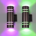 Smart Outdoor Wall Lights Color Changing 2 Pack, RGB+2700K-6500K Modern Exterior Lighting Fixtures Cylinder Outside Wall Sconce with Glass, WiFi APP Control Up Down Outdoor Porch Lights